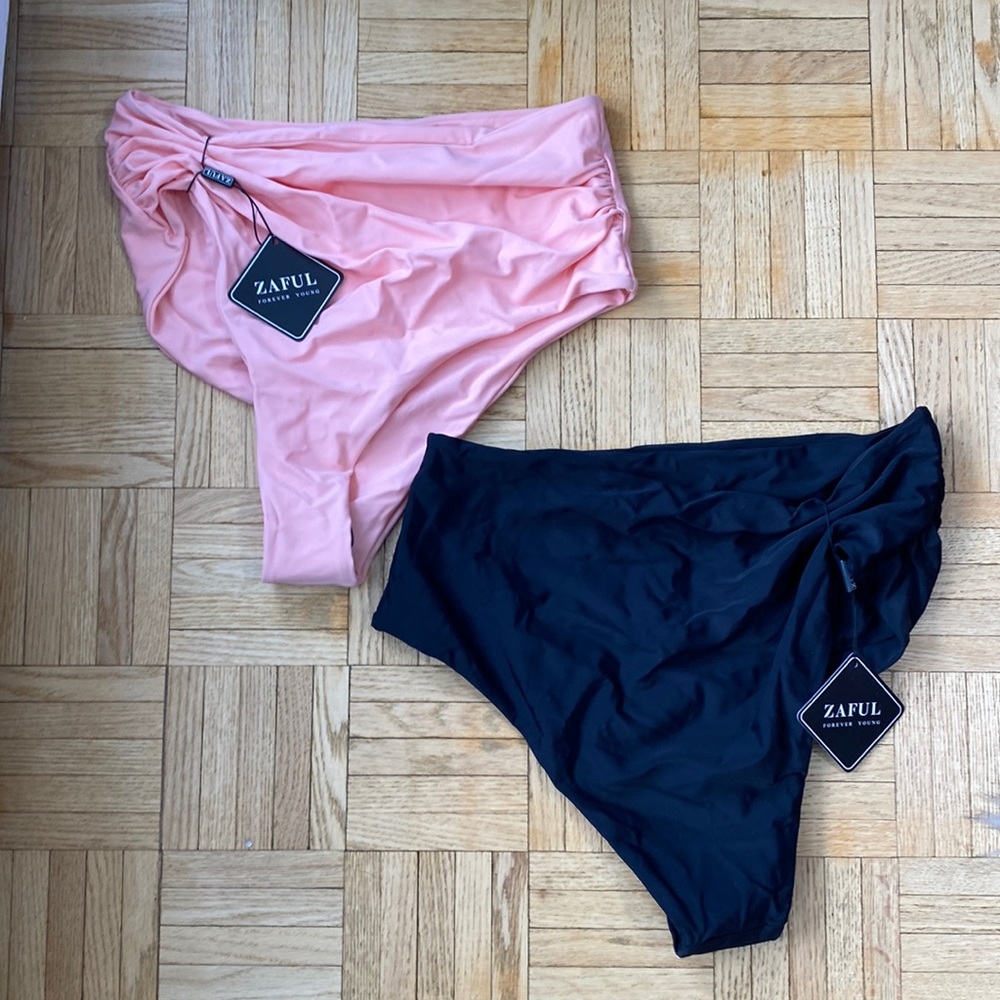 ZAFUL swim bottoms. High waisted. Both size 8. Large. Lot of 2.  New with tags.